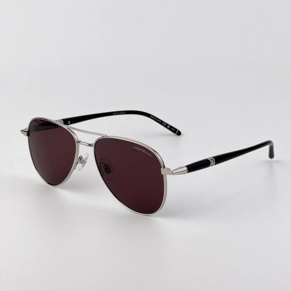 Montblanc Men Sunglasses Silver Black Violet Pilot Frame Violet | Model MB0345S